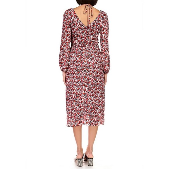 Sanctuary Floral Print Midi Dress Large Red Halter Neck Long Sleeves Cutout Boho - Picture 10 of 12